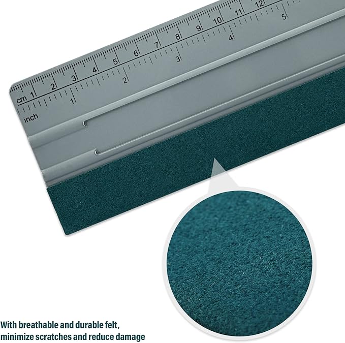 FOSHIO 8 Inch Felt Squeegee for Vinyl wtih Ruler 20CM 4 Round Corners Universal Card, Window Tint Film Installing Hard Silver PP Car Vinyl Wrap Scraper Tool