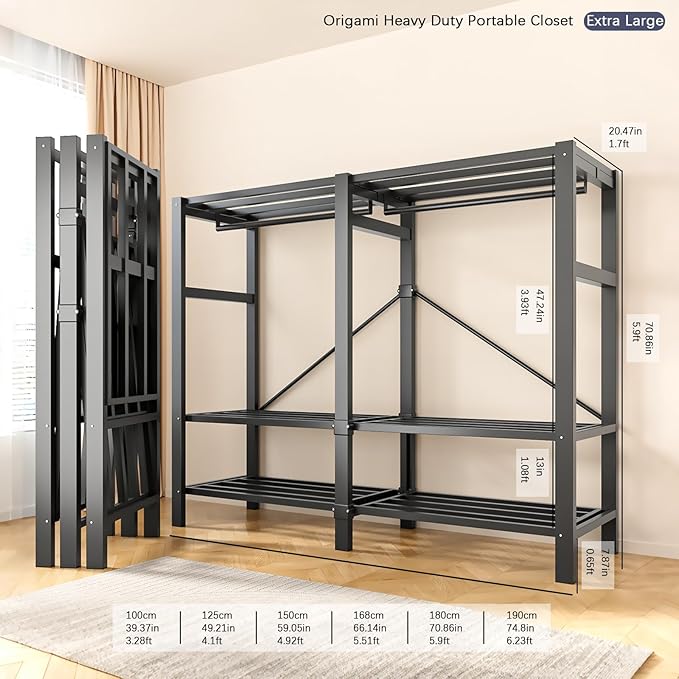 Garment Rack with Cover, Heavy Duty Portable Wardrobe Closet 2000LB, Foldable Clothe Rack with Wheel, Clothes Rack for Hangin