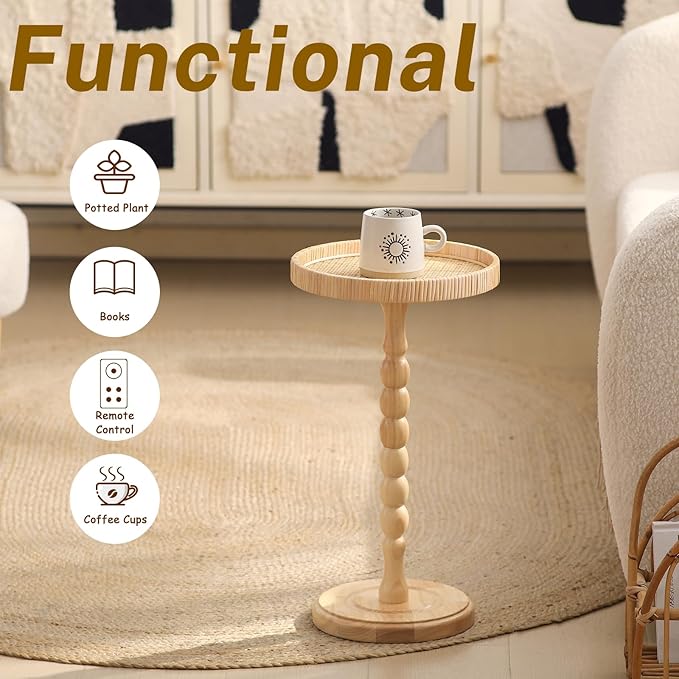 Solid Wood Wall Shelf 3-Tier,Small Side Table,Rustic Floating Shelves Wall Mounted Storage Rack,Rattan Round Drink Tables for