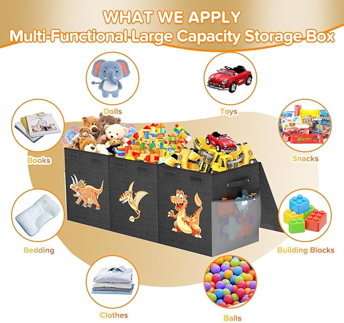 Extra Large Toy Box Chest, Collapsible Sturdy Toy Storage Organizer Boxes Bins Baskets Dinosaur Kids Toy Chest Bin with Lids 