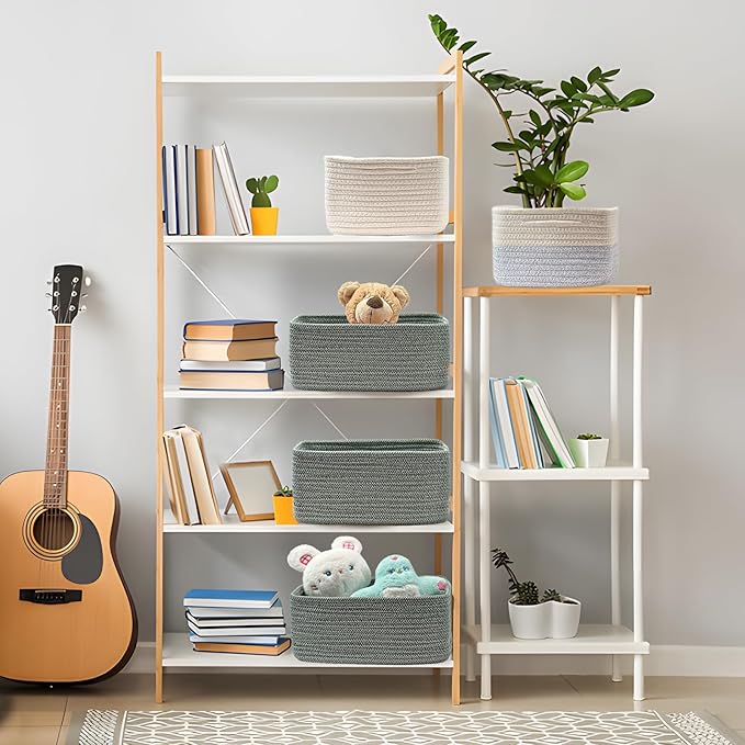COMFY-HOMI 13" x 8.5" x 5.1"Storage Baskets for Organizing | Cotton Rope Woven Basket | Toy Storage Bin Box | Basket for Shel
