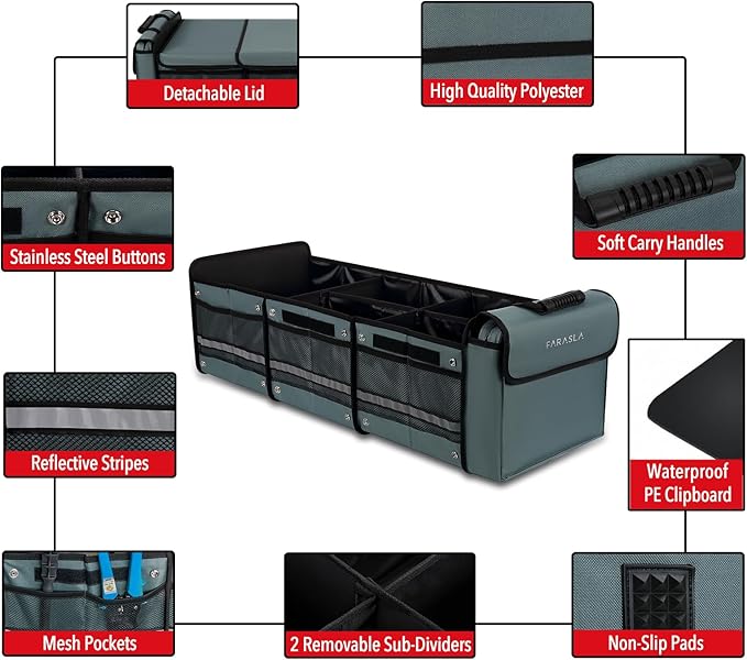 Farasla Waterproof Trunk Organizer with Insulated Leakproof Cooler Bag, Foldable Cover, Adjustable Securing Straps (4-in-1