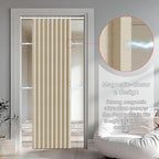 Jilron Accordion Door Curtain Set - 100% Blackout, with Curtain Rod Included, for Bedroom Privacy Protection (Beige-43 W x 78