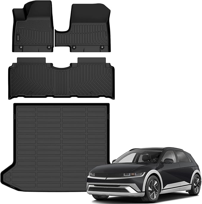 Auxko All Weather Floor Mats Cargo Mat for 2025 2026 Hyundai IONIQ 5 SE/SEL/SE Standard Range Unmovable Console Model TPE Liners All Season Accessories Guard Odorless Anti-Slip Floor Liners Trunk Tray