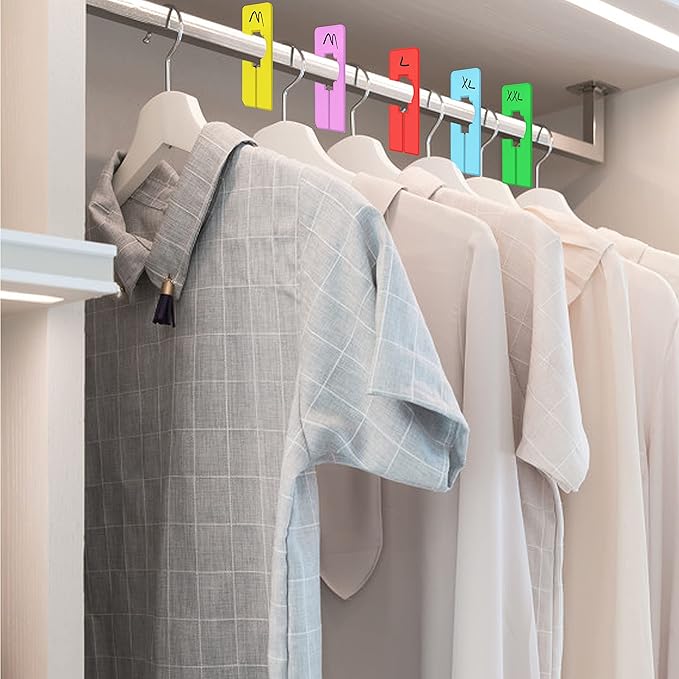 30 PCS Closet Rack Dividers, 6 Colors Rectangular Clothing Hanger Dividers with a Bonus Marker, Writable & Reusable for Sorti