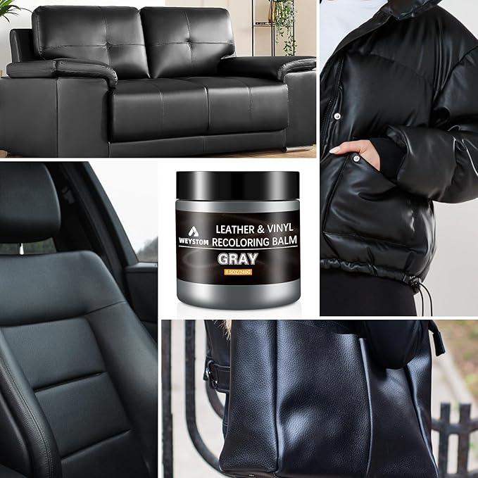 Leather Recoloring Balm - Gray Leather Repair Kit for Furniture, Leather Dye & Paint to Recolor, Restore & Repair Faded, Crac
