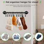 Lunies Hat Rack for Wall with 24 Hooks, Hat Organizer Holder for Baseball Caps, Cap Organizer Hanger, Hat Hanger for Closet, 