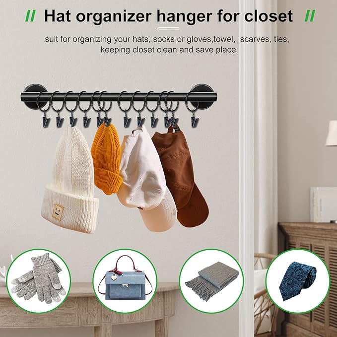 Lunies Hat Rack for Wall with 24 Hooks, Hat Organizer Holder for Baseball Caps, Cap Organizer Hanger, Hat Hanger for Closet, 