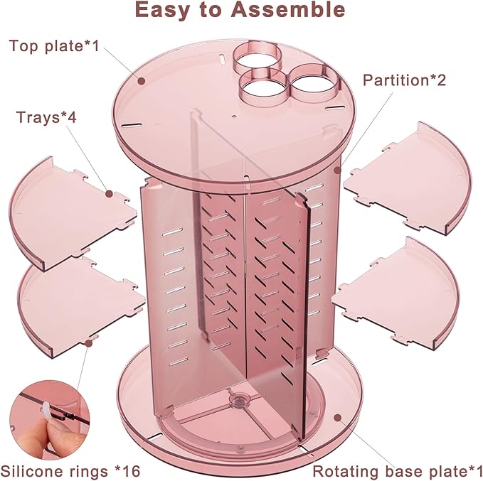 Rotating Makeup Organizer, DIY 8 Adjustable Layers 360 Spinning Skincare Organizers, Makeup Storage Carousel Tower with Brush