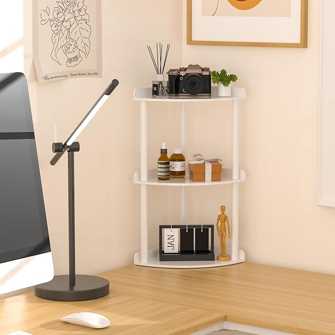 Sezanrpt 3 Tier Countertop Corner Organizer Shelf 7x7x15.7 Inch, White Countertop Acrylic Bathroom Corner Shelf, Vanity Stora
