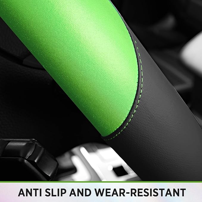 Road Comforts Steering Wheel Cover – Breathable Leather Steering Wheel Cover, Anti-Slip Grip, Universal Fit 14.5” to 15”, Hea
