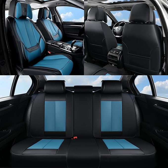 Coverado Seat Covers Full Set, 5 Seats Seat Covers for Cars, Waterproof Nappa Leather Car Seat Covers with Head Pillow, Seat 