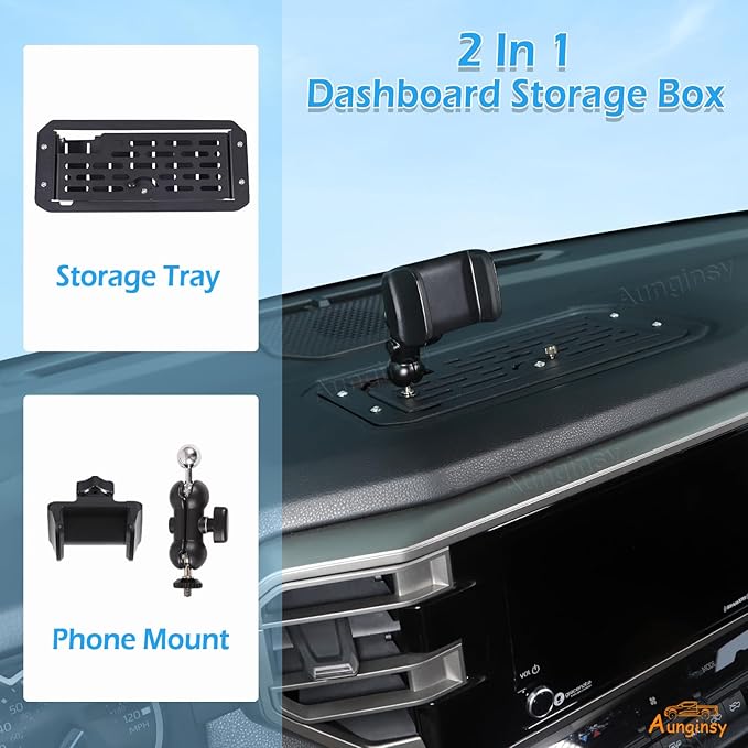Aunginsy Center Console Dash Storage Organizer Tray with Phone Holder Compatible with Toyota Tundra/Sequoia 2022-2026, Car Dashboard Multi-Functional Mobile Phone Mount Storage Box Insert Accessories