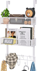 HapiRm Over The Door Organizer with Coat Hooks and 2 Baskets, Stainless Steel Rustproof Over The Door Hanger Hooks for Bathro
