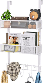 HapiRm Over The Door Organizer with Coat Hooks and 2 Baskets, Stainless Steel Rustproof Over The Door Hanger Hooks for Bathro
