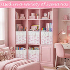 LemonRoad 6 Pcs Pink Bow Cube Storage Bins Square 11.22 Inch Storage Basket with Handle Preppy Girl Organizer Basket Collapsi