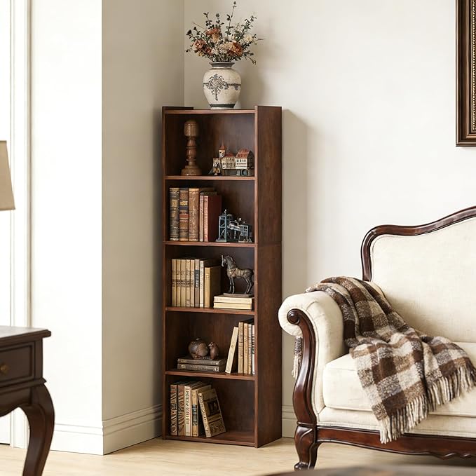 SUPER DEAL 5-Tier Open Shelf Bookcase and Bookshelf, Freestanding Display Shelves Narrow Cube Storage Organizer for Small Spa