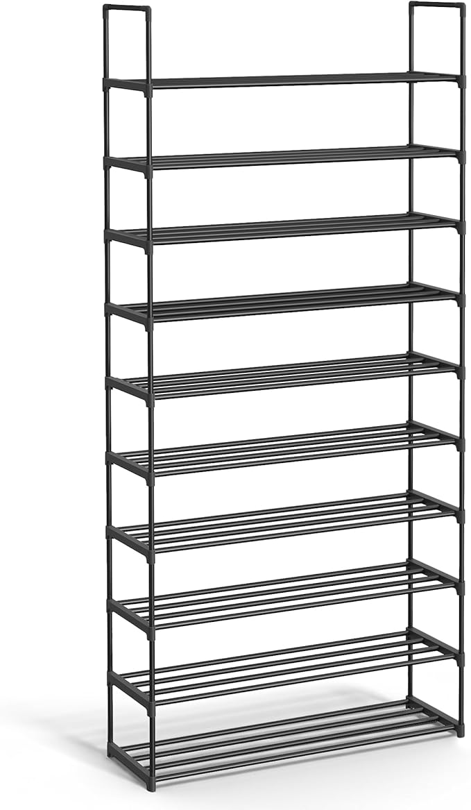 SONGMICS Shoe Rack, 10-Tier Shoe Organizer, Metal Storage Shelf, Upright or Upside Down, for 44-55 Pairs, for Entryway, 11.8 