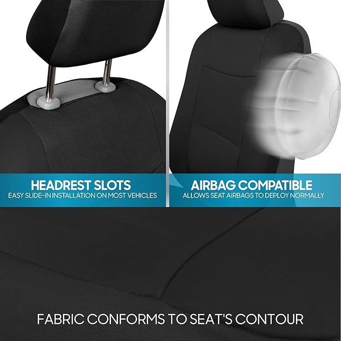 BDK PolyPro Car Seat Covers Full Set in Solid Black – Front and Rear Split Bench Seat Covers for Cars, Easy to Install Car Se