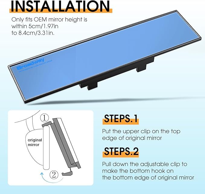 Broadway Panoramic Rear View Mirror Wide Angle Car Mirror Blind Spot Convex Rearview Mirror Essential Rear View Mirror Accessories for Cars SUV Trucks Vehicles (270mm-Blue)