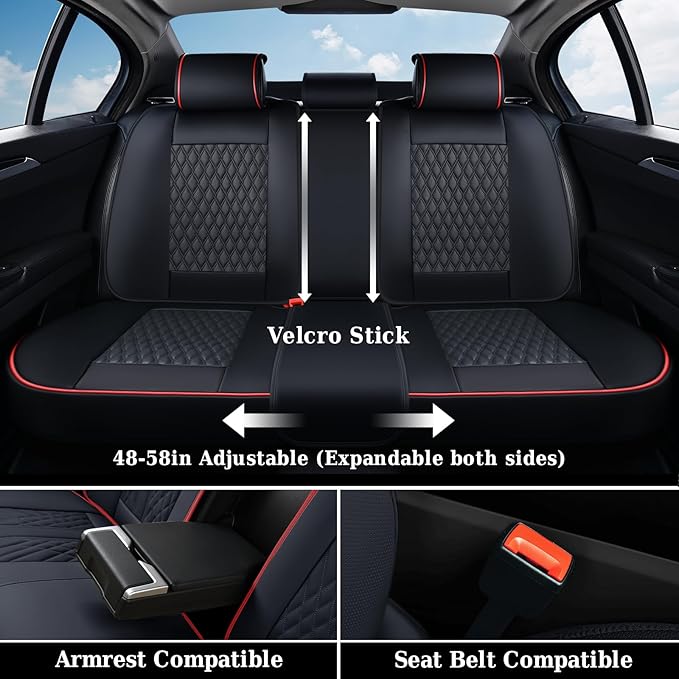 Coverado Car Seat Covers Full Set, Nappa Leather Seat Covers for Car, Waterproof Car Seat Protector with Lumbar Support, Auto