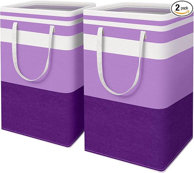 HomeHacks 2 Pack Large Laundry Baskets, Waterproof, Freestanding Laundry Hampers, Collapsible Clothes Hamper with Reinforced 