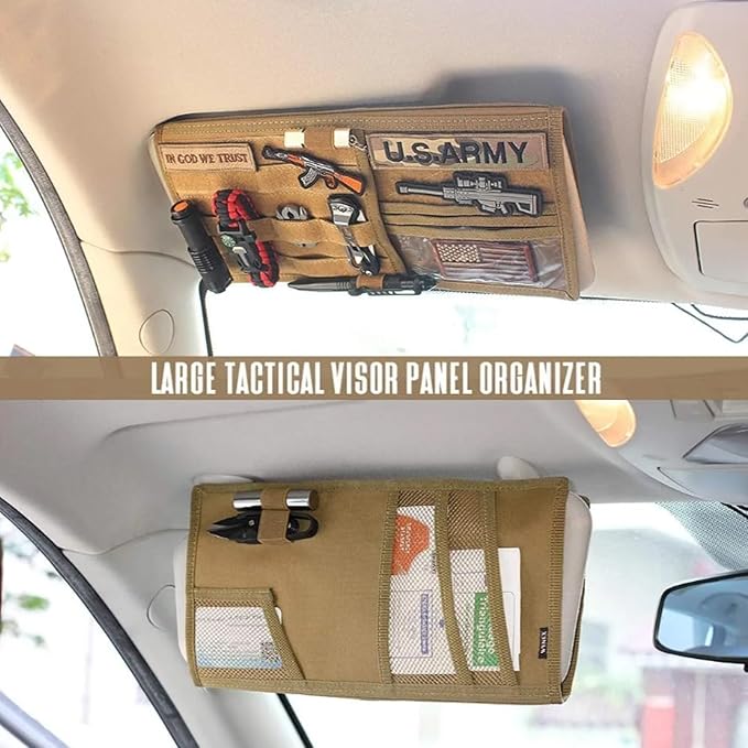 Large Molle Visor Organizer, Tactical Visor Organizer, Car Sun Visor Organizer Truck Accessories for Men, Tactical Gear for Men (Black)