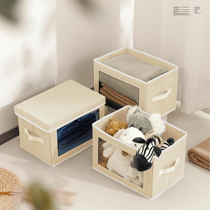 Homsorout Fabric Storage Bins with Lids, Storage Cubes with Window, Decorative Storage Boxes Baskets for Organizing, Closet O
