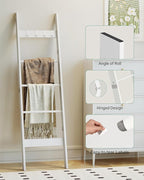 Hzuaneri Blanket Ladder for Living Room, Decorative Quilt Rack with 4 Removable Hooks, 5-Tier Farmhouse Ladder Holder Shelf O