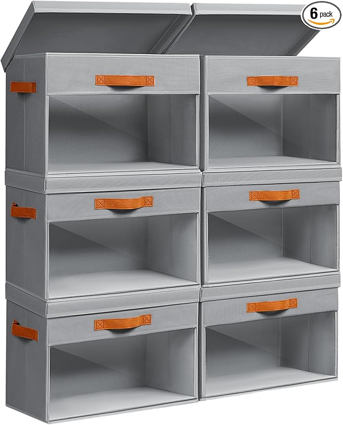 Homsorout Large Storage Bins with Lids - 6 Pack Foldable Decorative Organizers with Clear Windows & Handles, Cube Storage Org