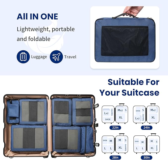 Compression Packing Cubes for Travel, Lightweight Vacation Travel Essentials, Travel Accessories for Suitcase Organizer Bags 