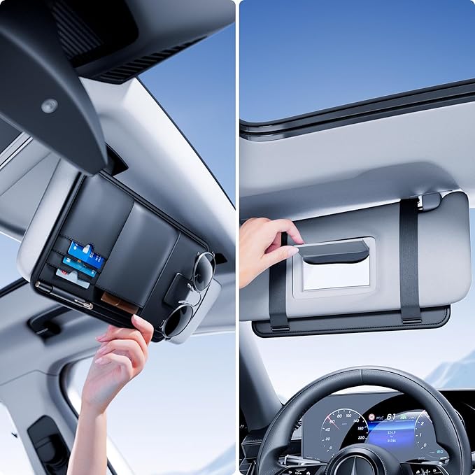 Sun Visor Organizer, Multi-Pocket Sun Visor Organizer for Car, SUV and Truck, Sun Visor Glasses Holder Card Holder Driver License Registration Pen Cell Phone Bill Ticket Key Document Holder1