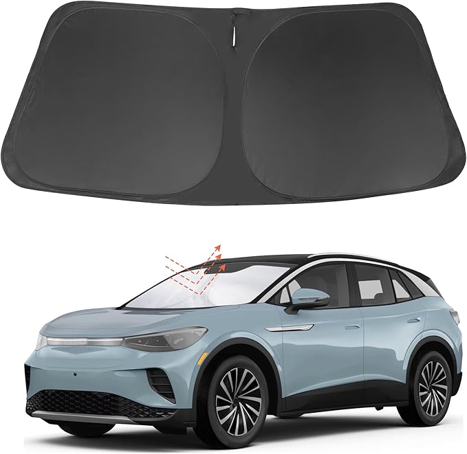 Front Windshield Sun Shade Foldable Car Front Window Sun Shade Windshield Shade Custom Fit for 2021-2025 2026 Volkswagen VW ID.4 Block UV Rays Accessories Heat Keep Cooler