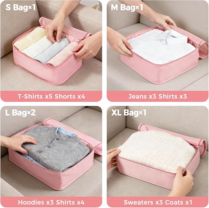 BAGAIL 9 Set Packing Cubes with Packing List Luggage Packing Organizers for Travel Accessories (Pink)