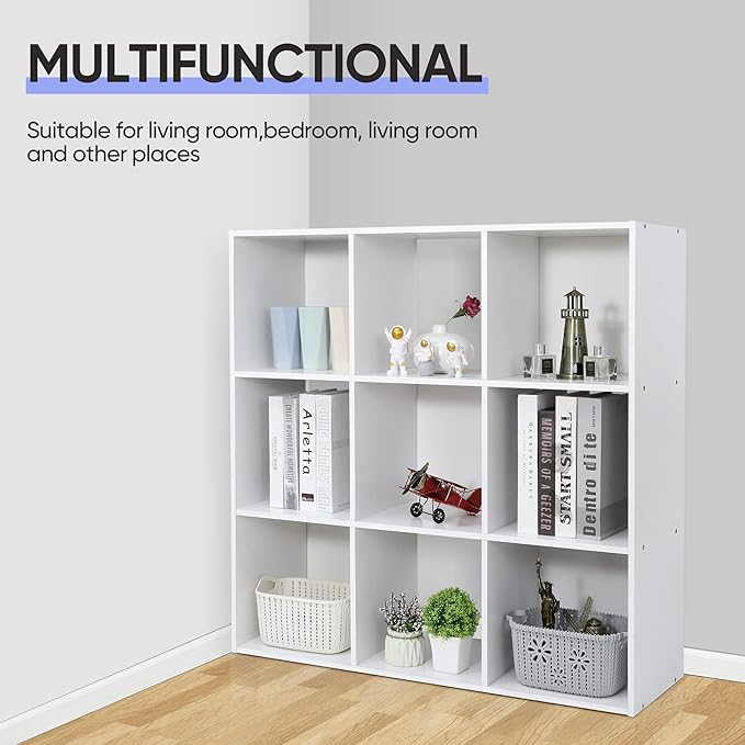 SUPER DEAL 9 Cube Storage Organizer 11 inch Cube Storage Shelf 3 x 3 Wood Bookcase Display Bookshelf with 5 Removable Back Pa