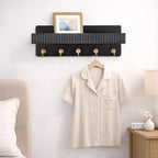 Key Holder Wall Mount, 14" Wooden Entryway Key and Mail Organizer with 5 Metal Hooks, Decorative Key Hanger Rack for Bag, Coa