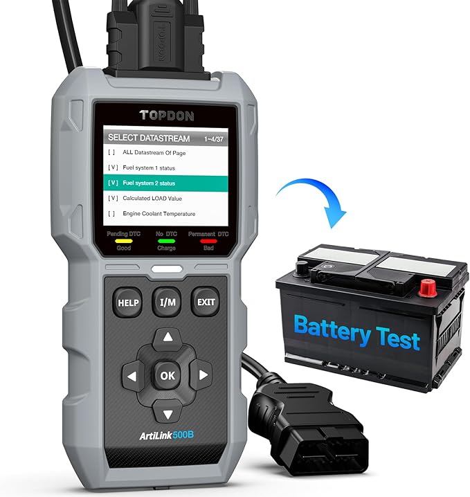 TOPDON AL500B OBD2 Scanner Battery Tester 2 in 1 Code Reader, Full OBDII Diagnosis, 12V Battery Tests & 12V/24V Cranking