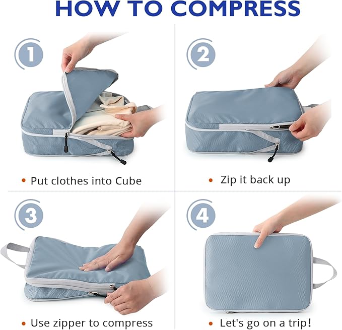 Compression Packing Cubes, 8 Set Packing Cubes for Travel Compression, Lightweight Compressible Package Organizer for Carry O