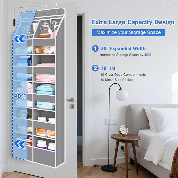 Univivi 6-Shelf Over Door Hanging Organizer Fabric Door Organizer with 10 Deep Pockets and 4 Small PVC Pockets Hanging Storag
