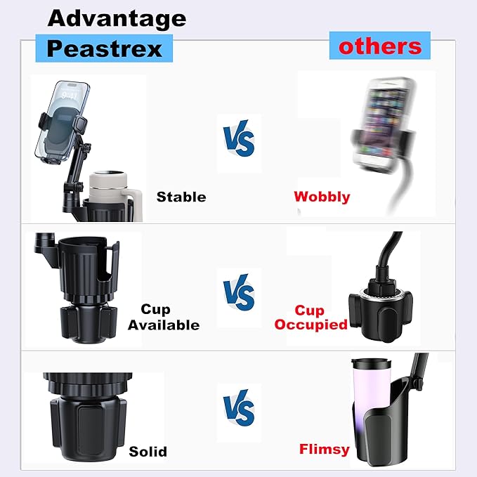 Cup Holder Phone Mount, 2 in 1 Universal Cup Holder Expander with Long Arm 360°Rotation Cup Phone Holder for Car Fits All 4-7