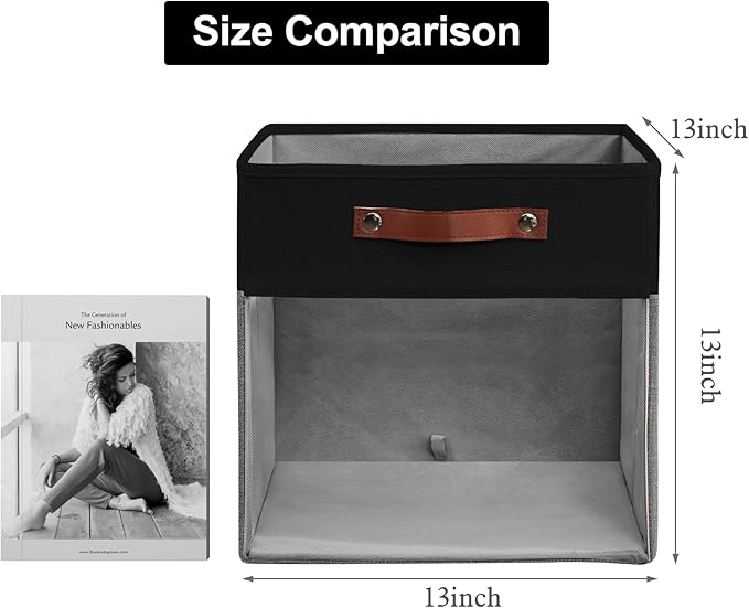 Bagnizer Storage Cubes, 4 Pack Linen Foldable Storage Bins (13 x 13 inch) with Clear Window and Handles, Fabric Organizer for