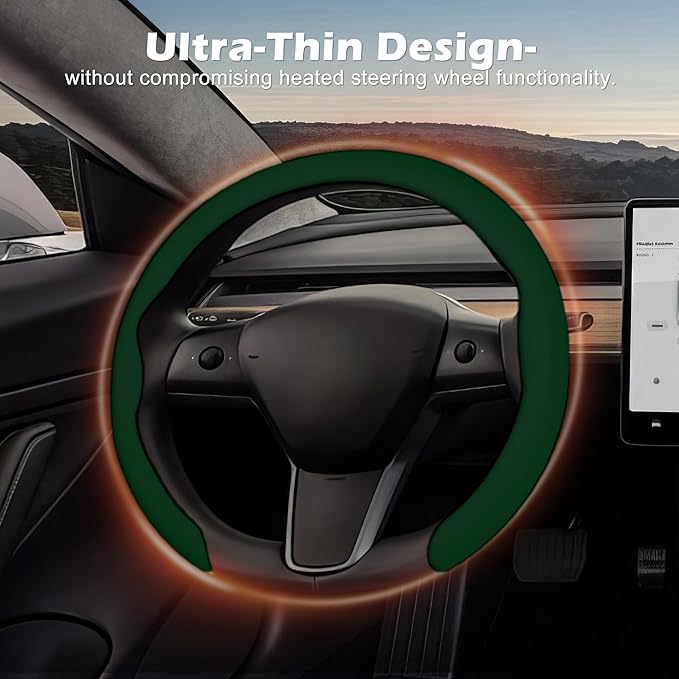 Frani Nappa Leather Steering Wheel Cover,Universal Fit 15 Inch-Premium Non-Slip Breathable Comfort Grip for Cars Trucks SUVs,Anti-Slip Durable Interior Upgrade Dark Green