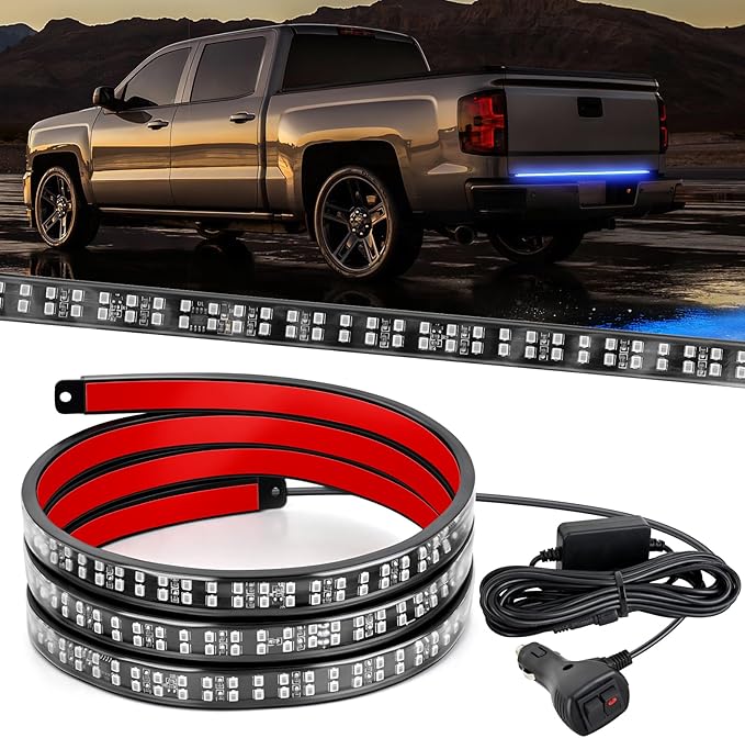Nilight 48 Inch Truck Tailgate Strobe Light Strip Tail Emergency Bar Rear Window Warning Lamp Ultra-Bright Double Row 288 LED for Pickup Trailers Construction Vehicles Car SUV, Blue