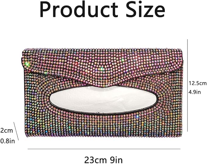 Bling Car Sun Visor Tissue Box Holder Pure Hand-Made Sparkling Crystal Auto Napkin Holder PU Leather Backseat Tissue Case for Women (Black)