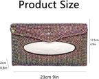 Bling Car Sun Visor Tissue Box Holder Pure Hand-Made Sparkling Crystal Auto Napkin Holder PU Leather Backseat Tissue Case for Women (Silver)
