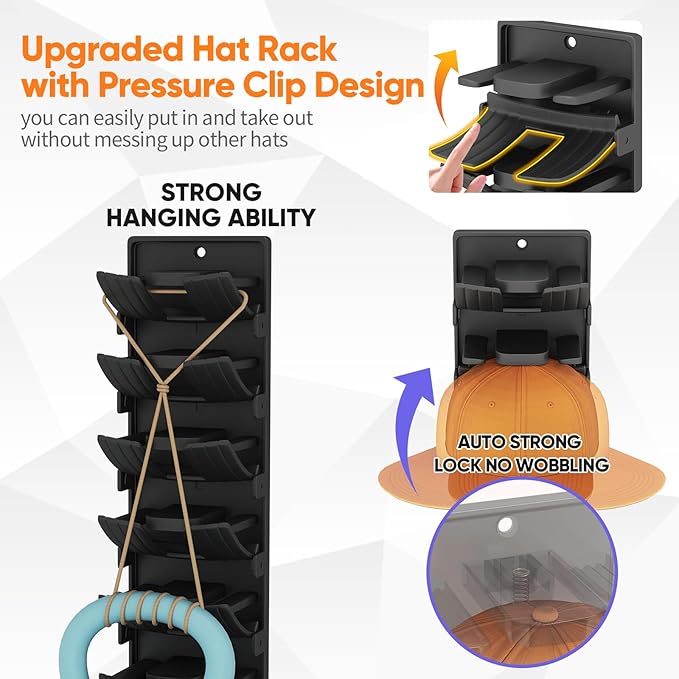 Hat Organizer for Baseball Caps 2 Pack, Wall Mounted Hat Rack Holds Up to 20 Hats, Cap Holder Display for Door & Closet, Hat 