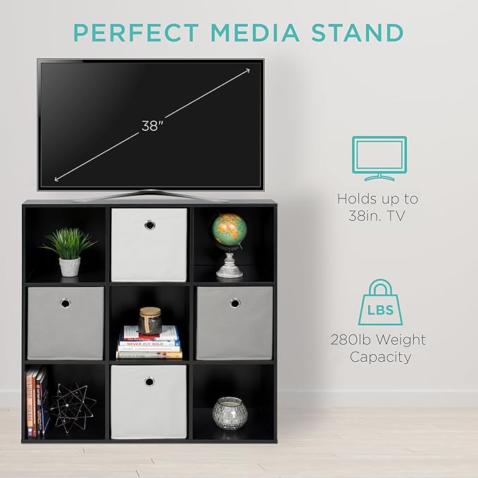 Best Choice Products 9-Cube Storage Organizer, 13.5in Shelf Opening, Bookcase, Display Shelf, Customizable w/ 3 Removable Bac