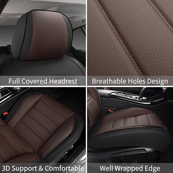 Front Car Seat Covers, 2Pcs Universal Leather Car Seat Covers, Full Coverage Waterproof Automotive Seat Covers, Breathable Ca