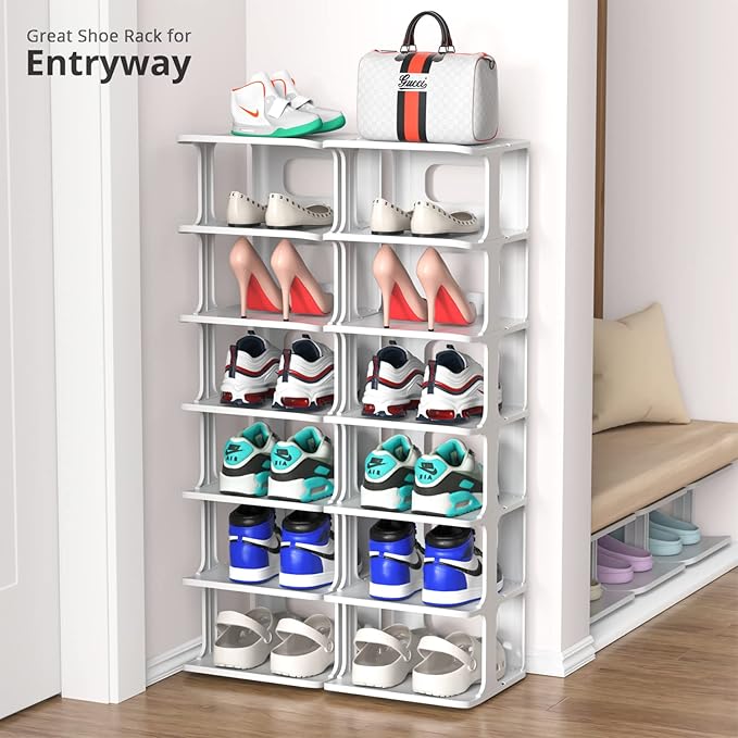 ZOINLIY Stackable Shoe Organizer for Closet, Small Shoe Rack for Entryway, Bedroom, Dorm Rooms, Free Standing Shoe Shelf, Pla