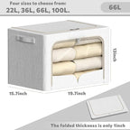 FHSQX 3 Pack Clothes Storage Bins - Foldable Metal Frame Storage Box - Stackable Linen Fabric Container Organizer Set with Ca